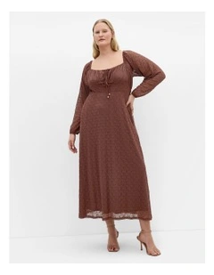 Lani Lace Midi Dress in Brown