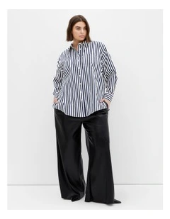 Lilia Stripe Cotton Shirt in Navy