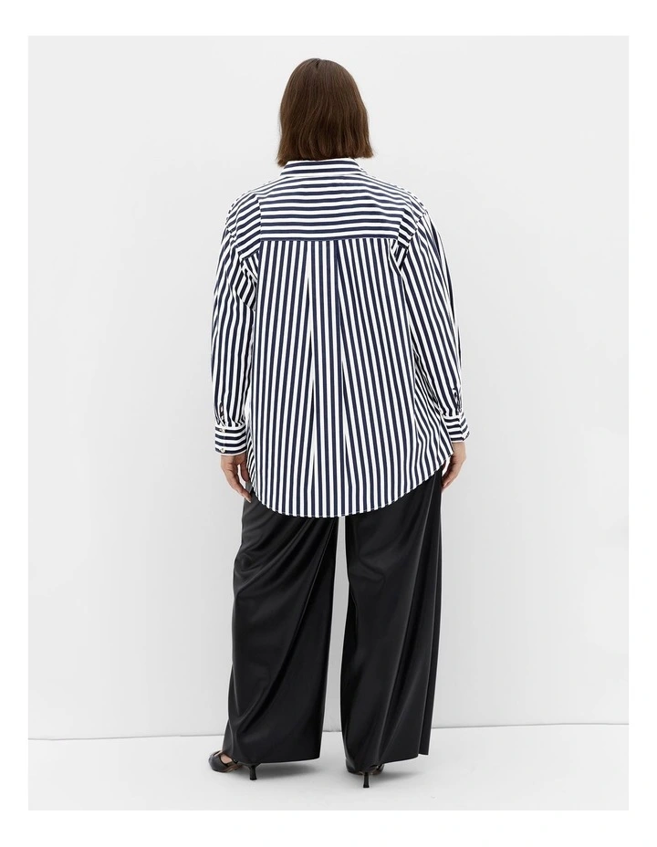 Lilia Stripe Cotton Shirt in Navy image 2