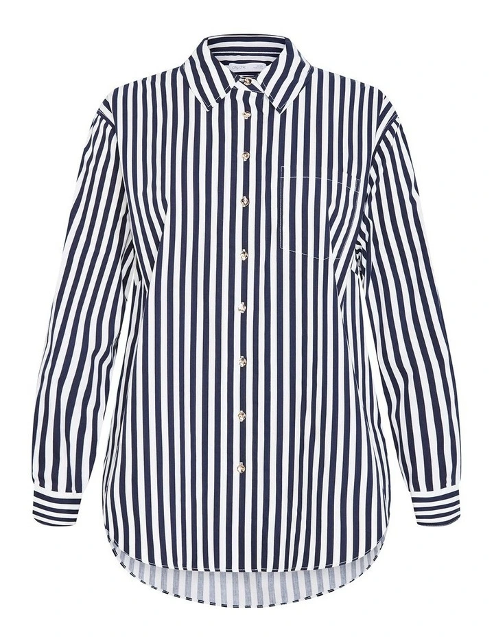 Lilia Stripe Cotton Shirt in Navy image 3