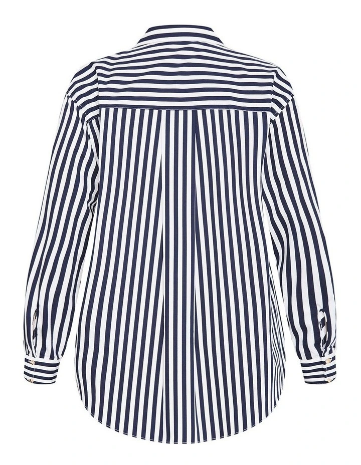 Lilia Stripe Cotton Shirt in Navy image 4