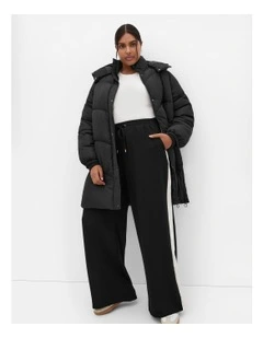 Leah Longline Puffer Jacket in Black
