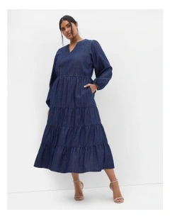 August Long Sleeve Denim Dress in Dark Denim