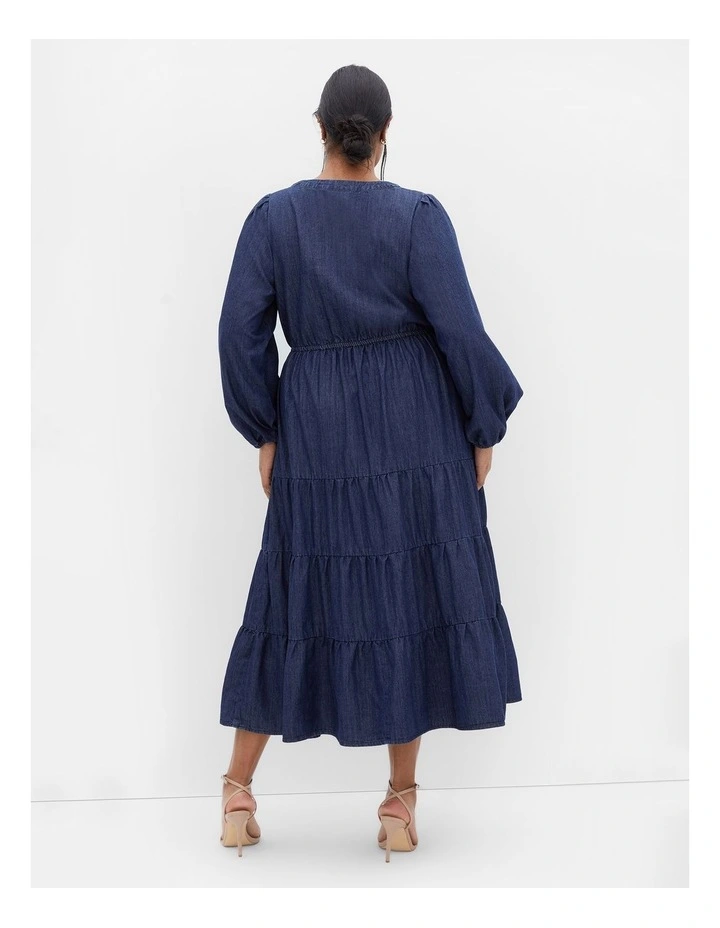 August Long Sleeve Denim Dress in Dark Denim image 2