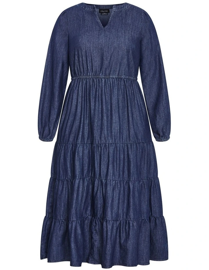 August Long Sleeve Denim Dress in Dark Denim image 3