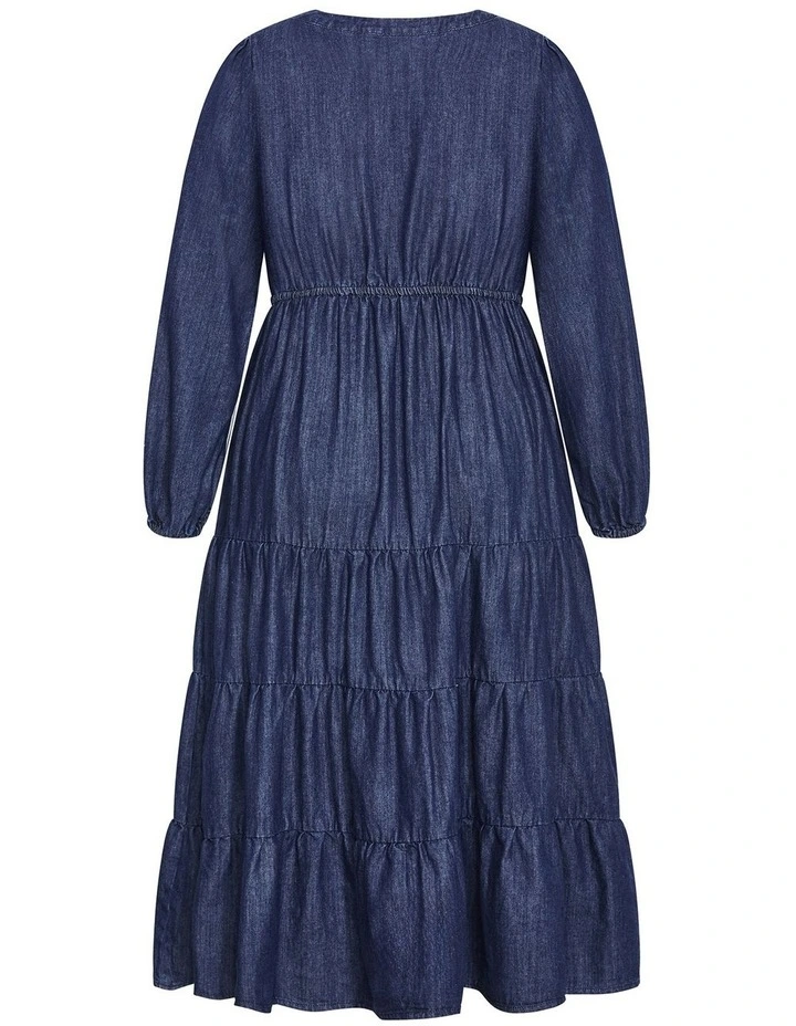 August Long Sleeve Denim Dress in Dark Denim image 4