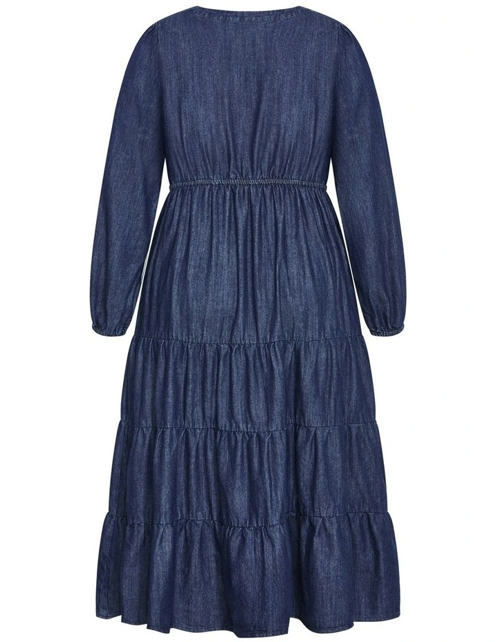 August Long Sleeve Denim Dress in Dark Denim image 5