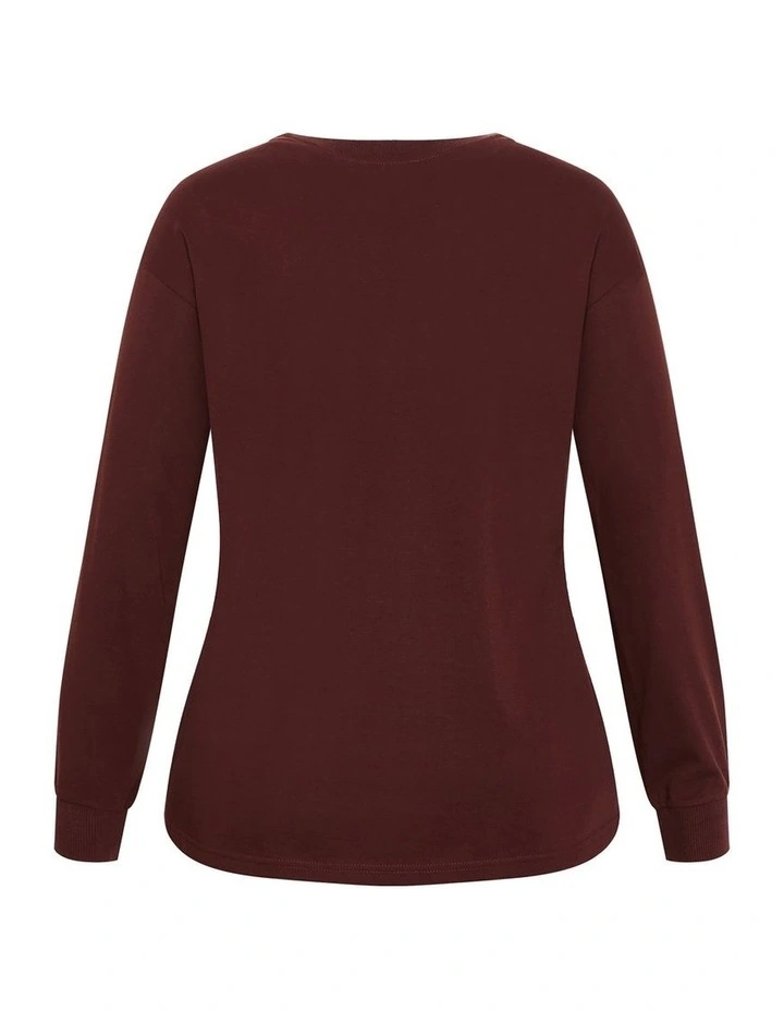 Ariadne Long Sleeve Cotton Tee in Choc Cherry image 4