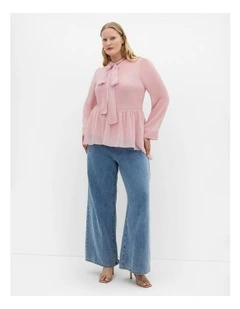 Kara Stud Tie Neck Top in Light Rose