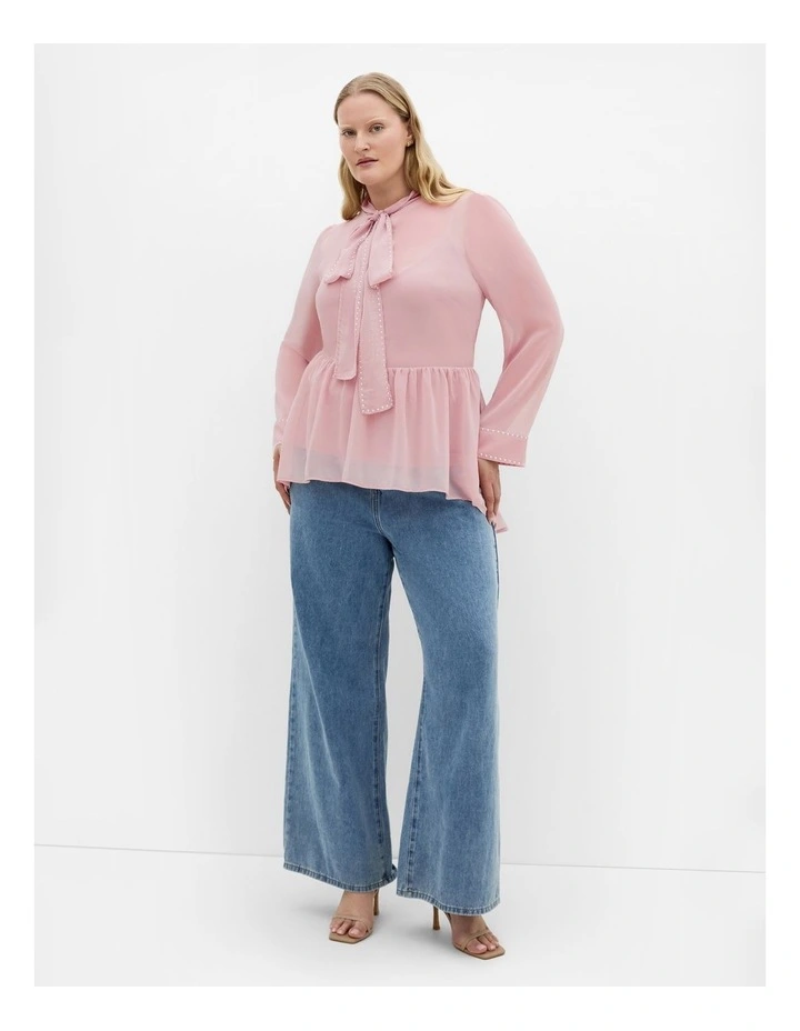 Kara Stud Tie Neck Top in Light Rose image 1