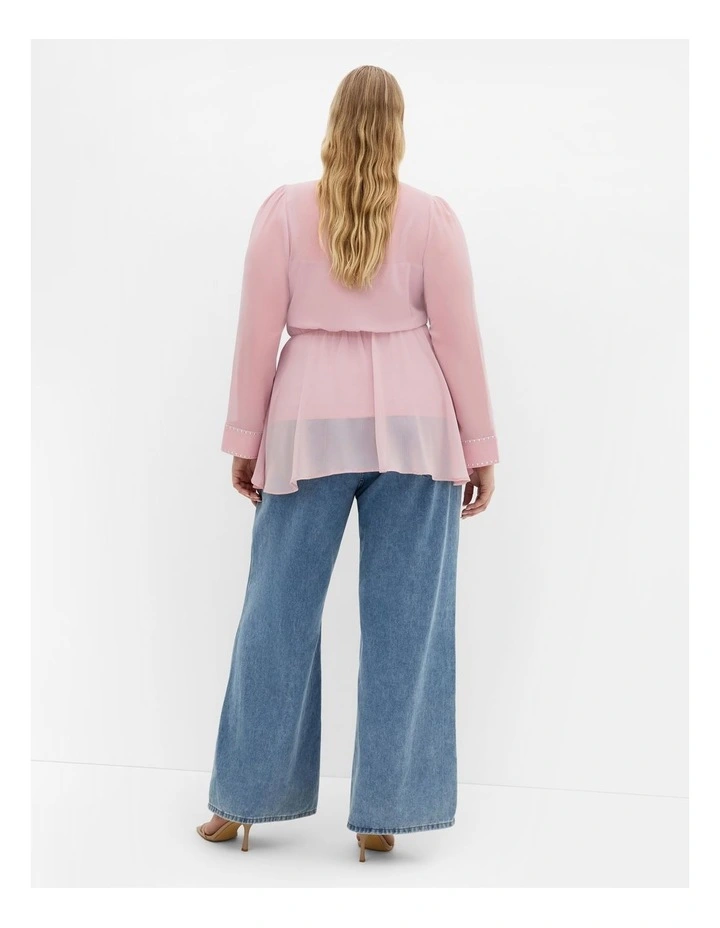 Kara Stud Tie Neck Top in Light Rose image 2