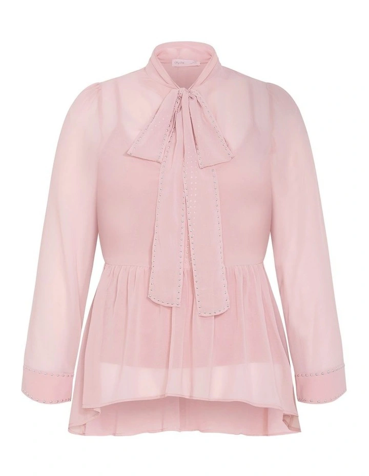 Kara Stud Tie Neck Top in Light Rose image 3
