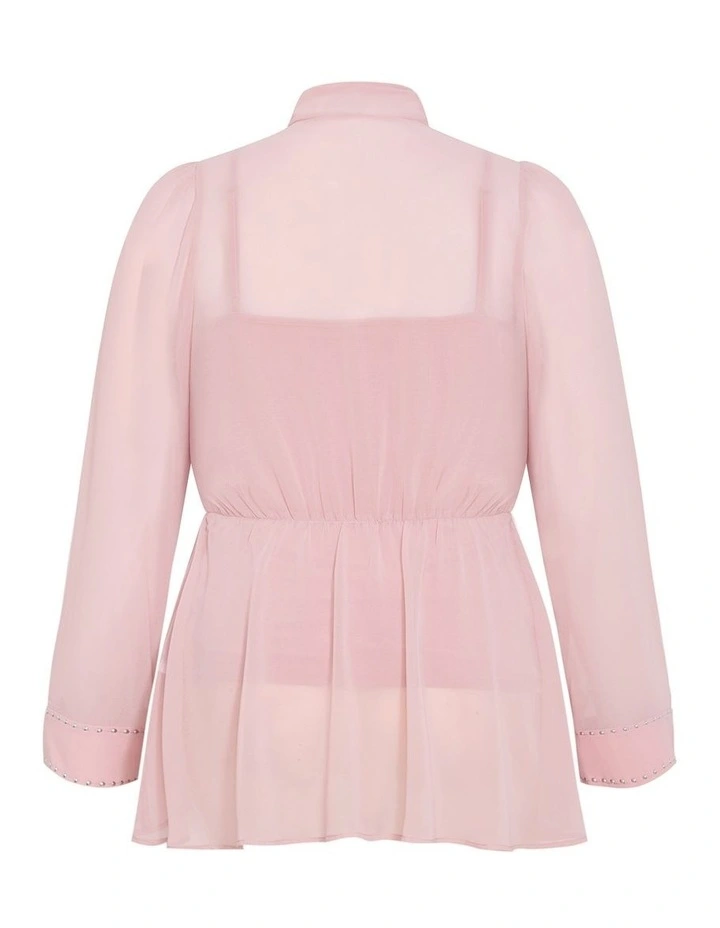 Kara Stud Tie Neck Top in Light Rose image 4