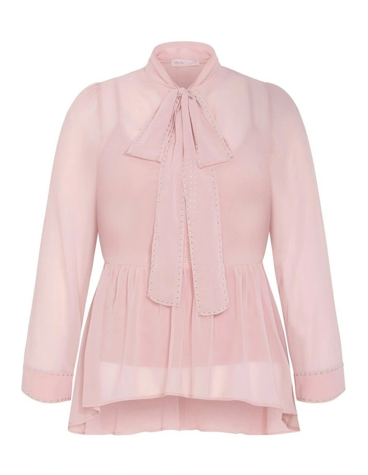 Kara Stud Tie Neck Top in Light Rose image 5