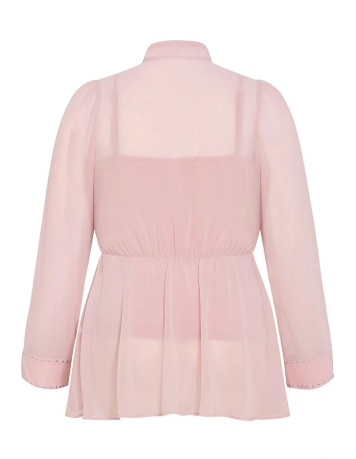 Kara Stud Tie Neck Top in Light Rose image 6