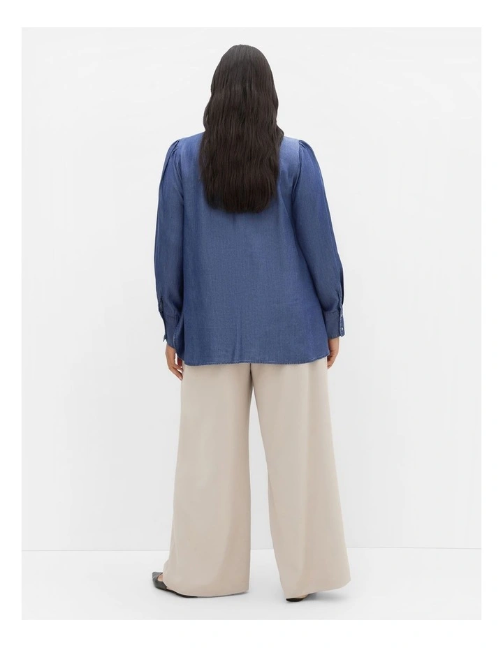 Chambray Bow Denim Shirt in Dark Wash image 2