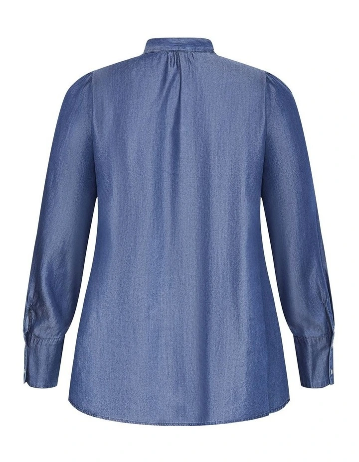 Chambray Bow Denim Shirt in Dark Wash image 4