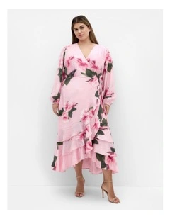 Bea Long Sleeve Print Wrap Dress in Soft Pink