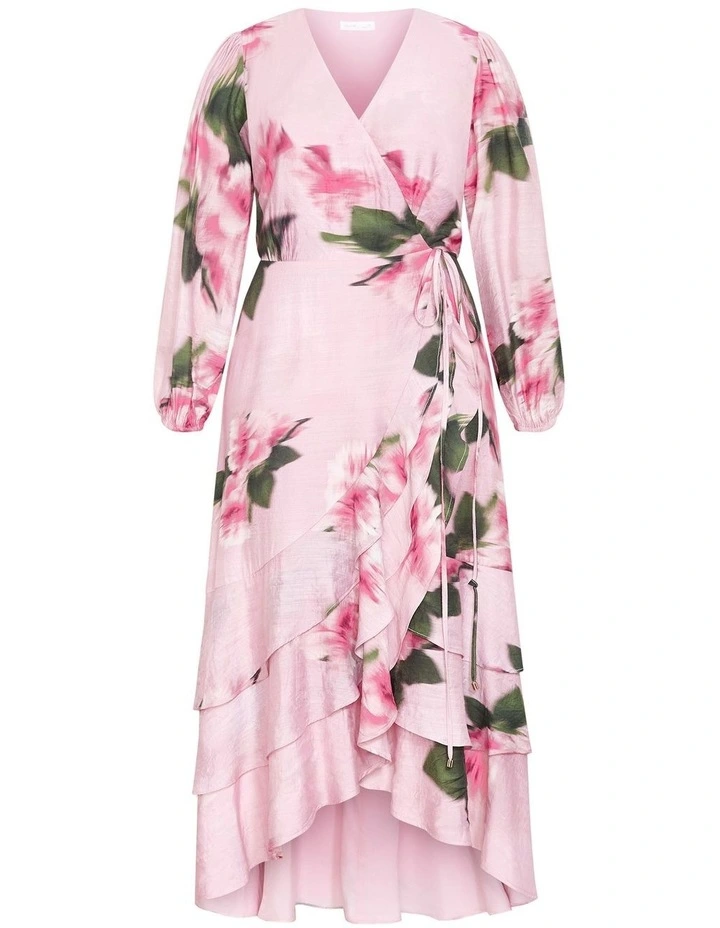 Bea Long Sleeve Print Wrap Dress in Soft Pink image 3