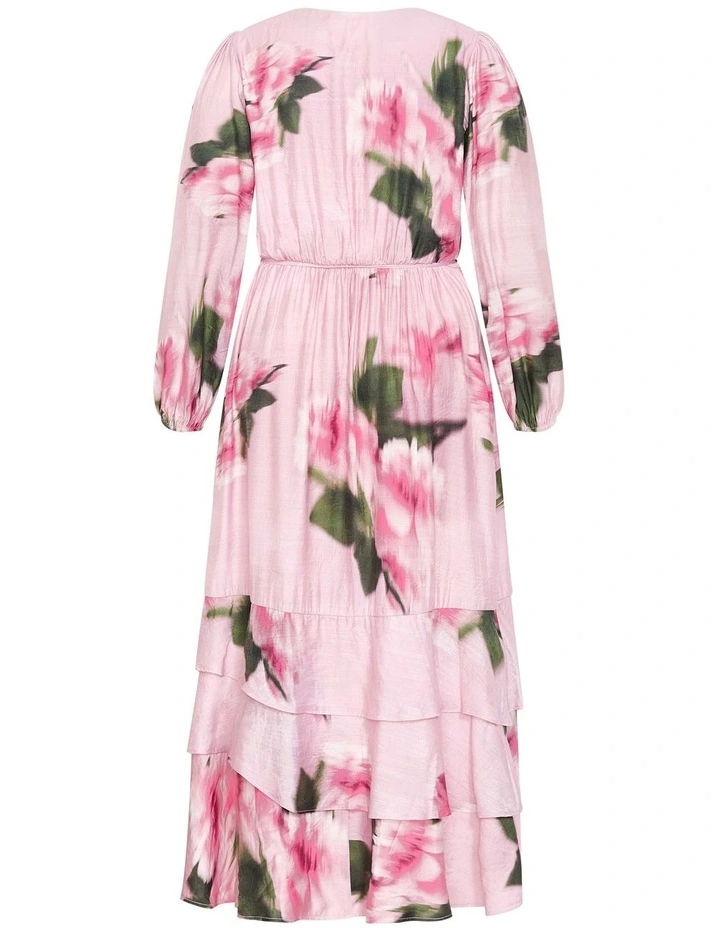 Bea Long Sleeve Print Wrap Dress in Soft Pink image 4