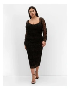 Sofie Dobby Spot Midi Dress in Black