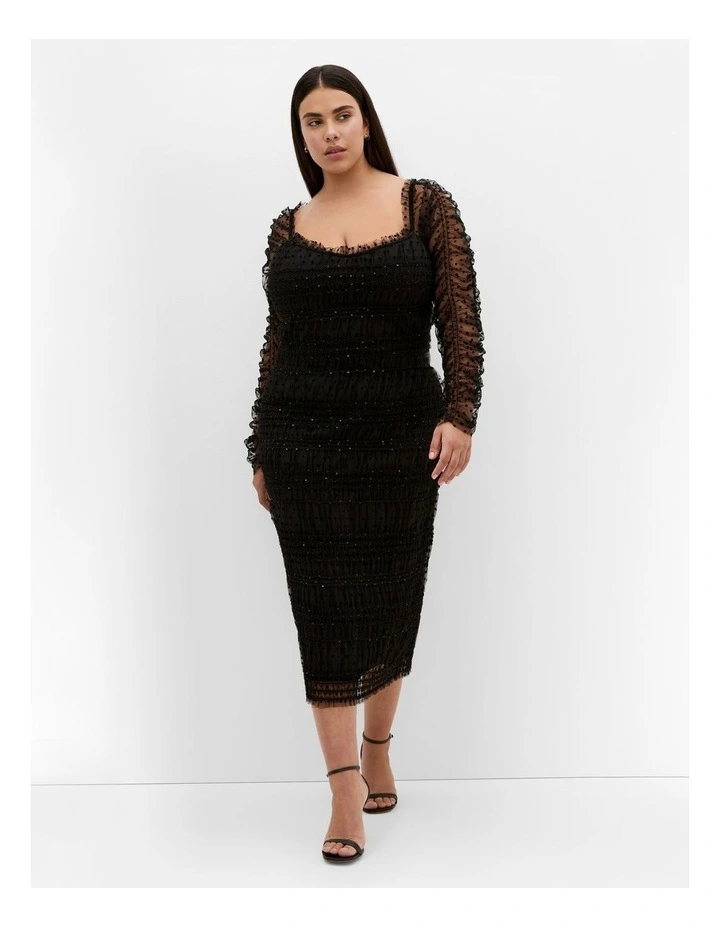 Sofie Dobby Spot Midi Dress in Black image 1