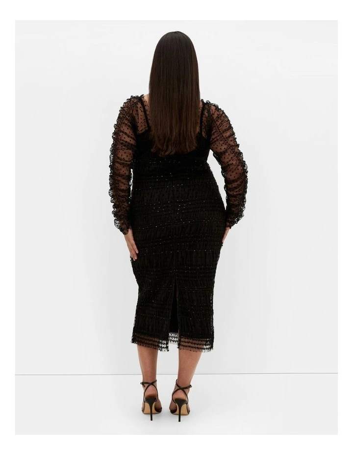 Sofie Dobby Spot Midi Dress in Black image 2