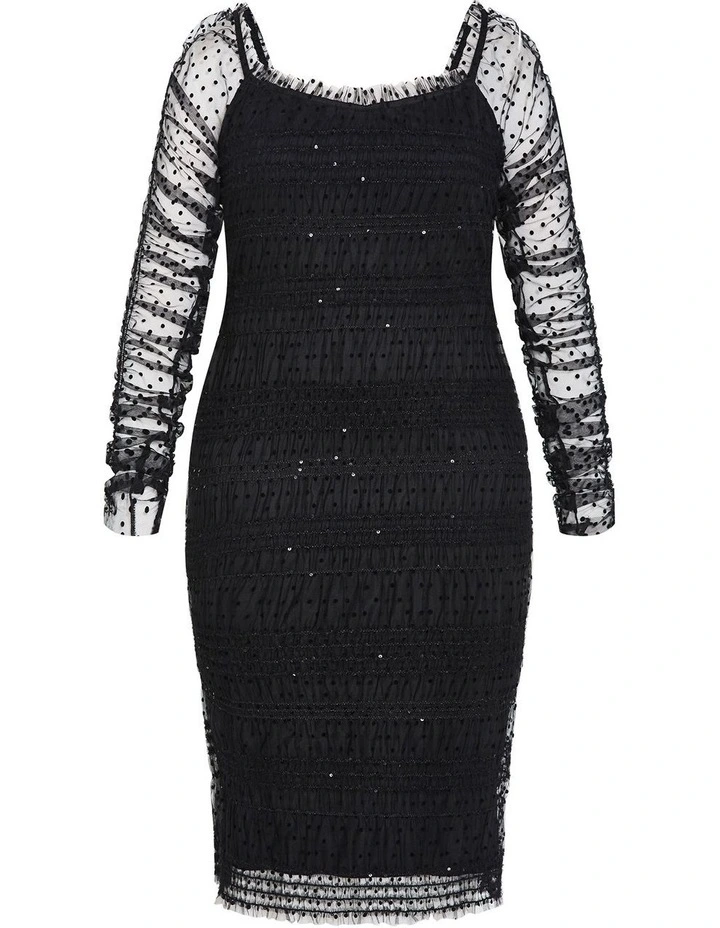 Sofie Dobby Spot Midi Dress in Black image 3
