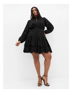 Tatianna Embroidered Mini Dress in Black