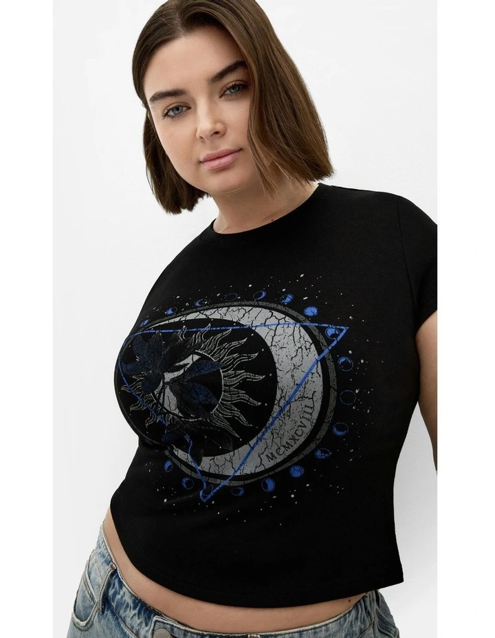 Micro Moon Print Tee in Black image 7