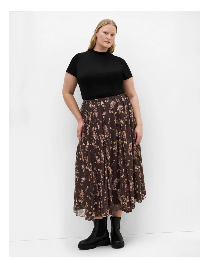 Serene Print Midi Skirt in Cocoa image 1