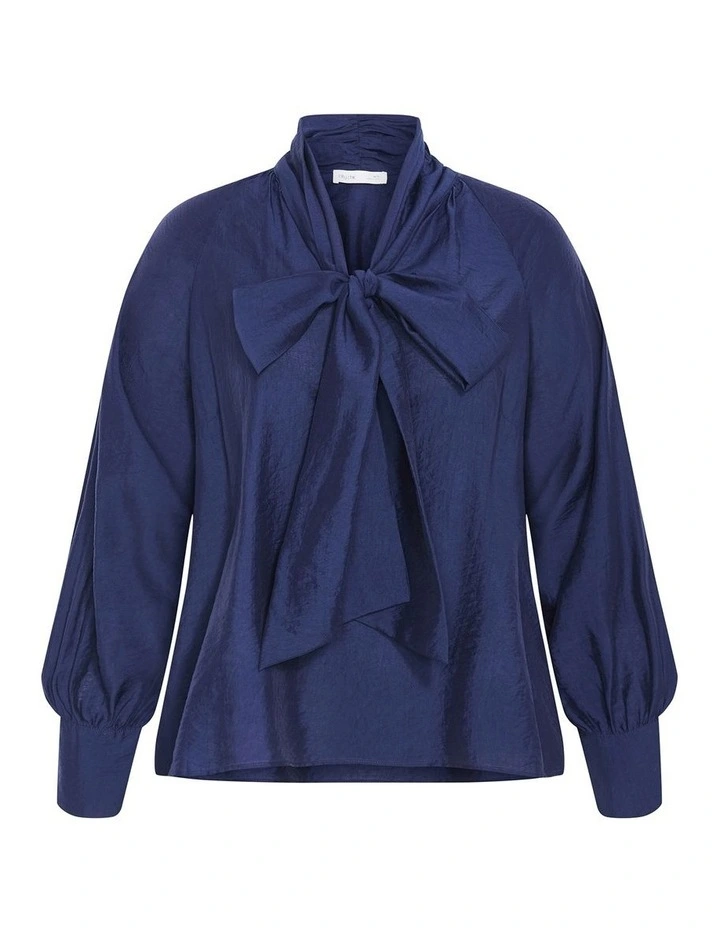 Kelsey Neck Tie Top in Navy image 3