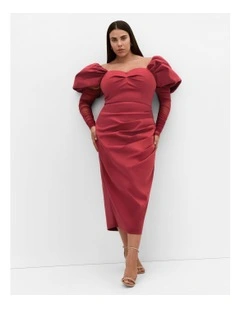 Valentine Off Shoulder Dress in Crimson