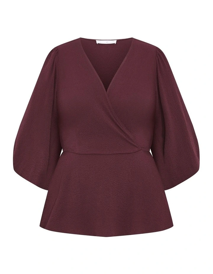 Celina Peplum Top in Bordeaux image 3
