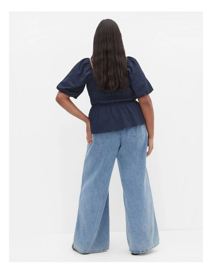 Irina Shirred Peplum Top in Navy image 2