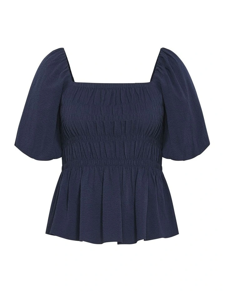 Irina Shirred Peplum Top in Navy image 3