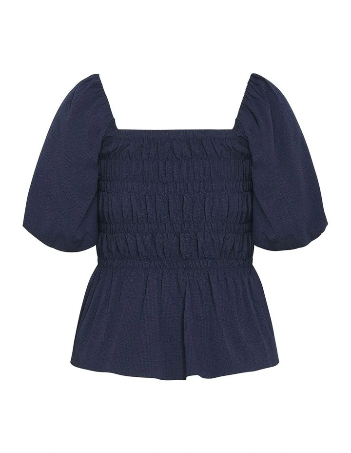 Irina Shirred Peplum Top in Navy image 4