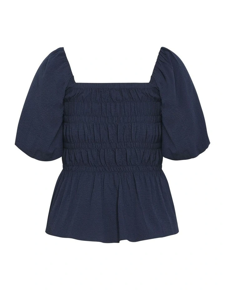 Irina Shirred Peplum Top in Navy image 5