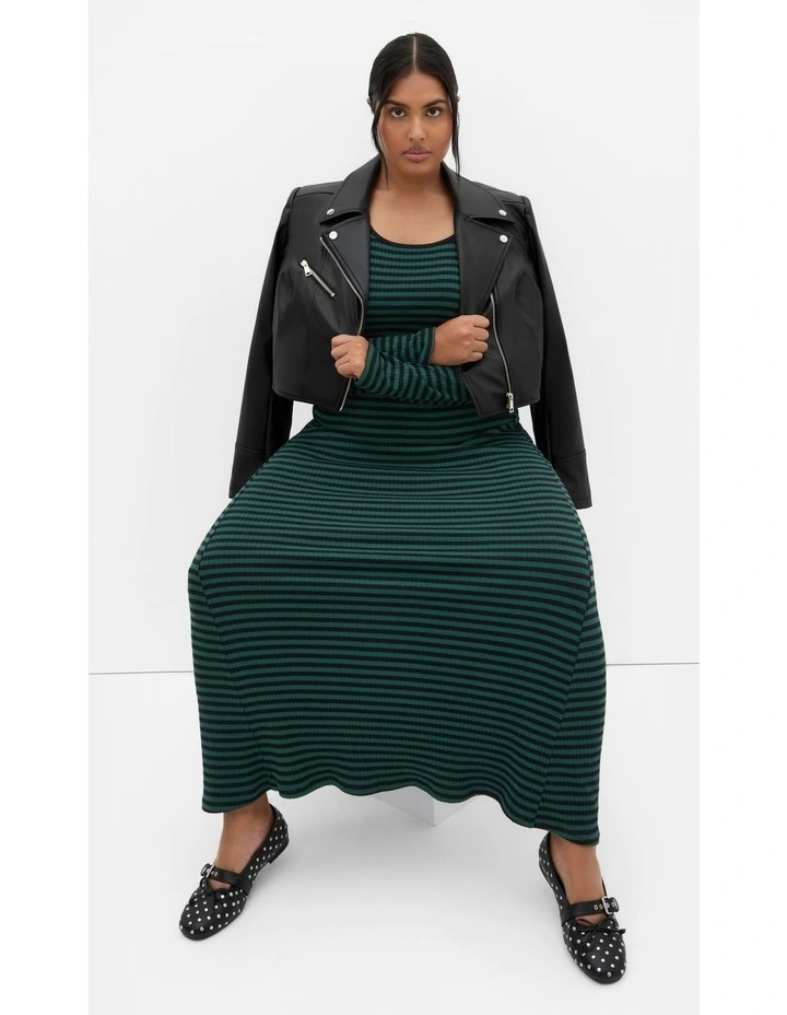 Remi Long Sleeve Rib Maxi Dress in Green image 7