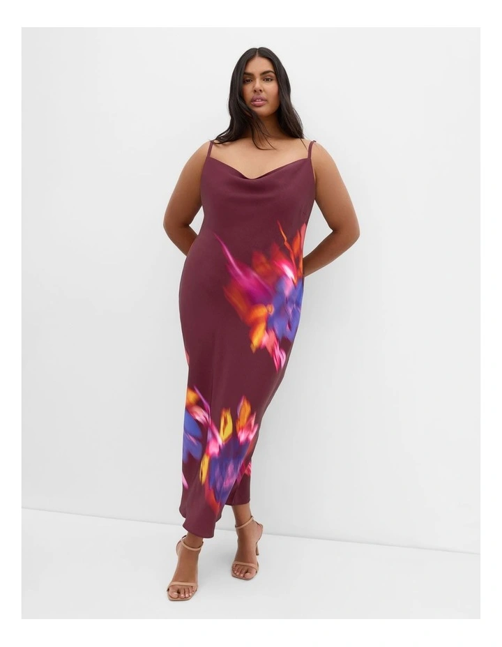 Sienna Print Slip Dress in Dark Cherry image 1