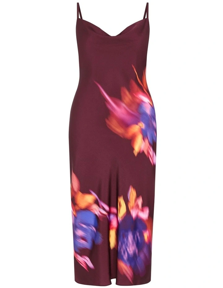 Sienna Print Slip Dress in Dark Cherry image 5