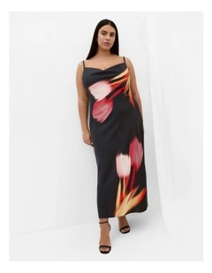 Sienna Print Slip Dress in Black