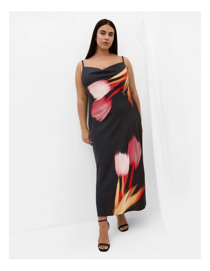Sienna Print Slip Dress in Black image 1