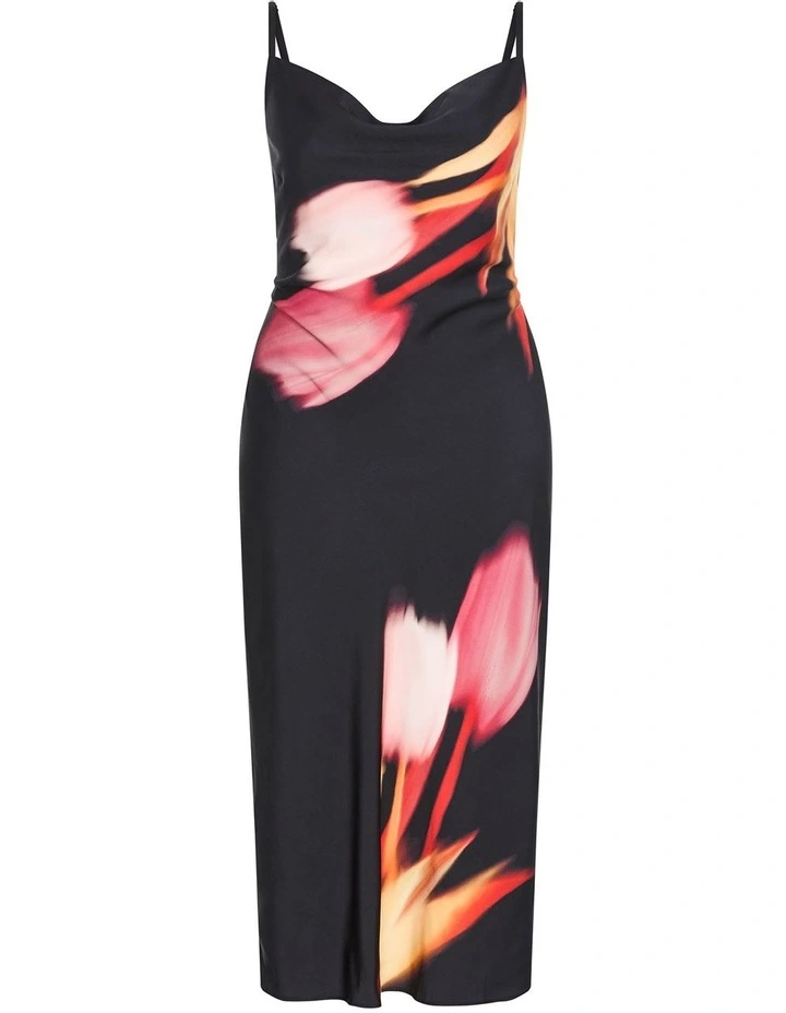 Sienna Print Slip Dress in Black image 3
