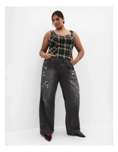 Saige Plaid Corset Top in Black