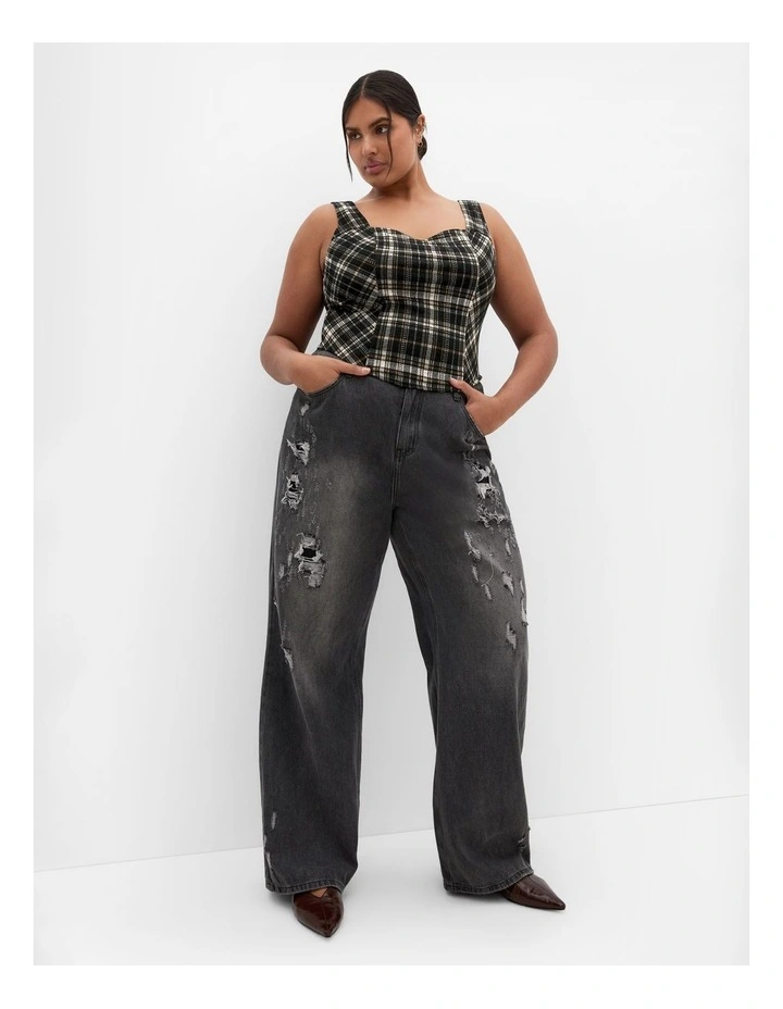 Saige Plaid Corset Top in Black image 1