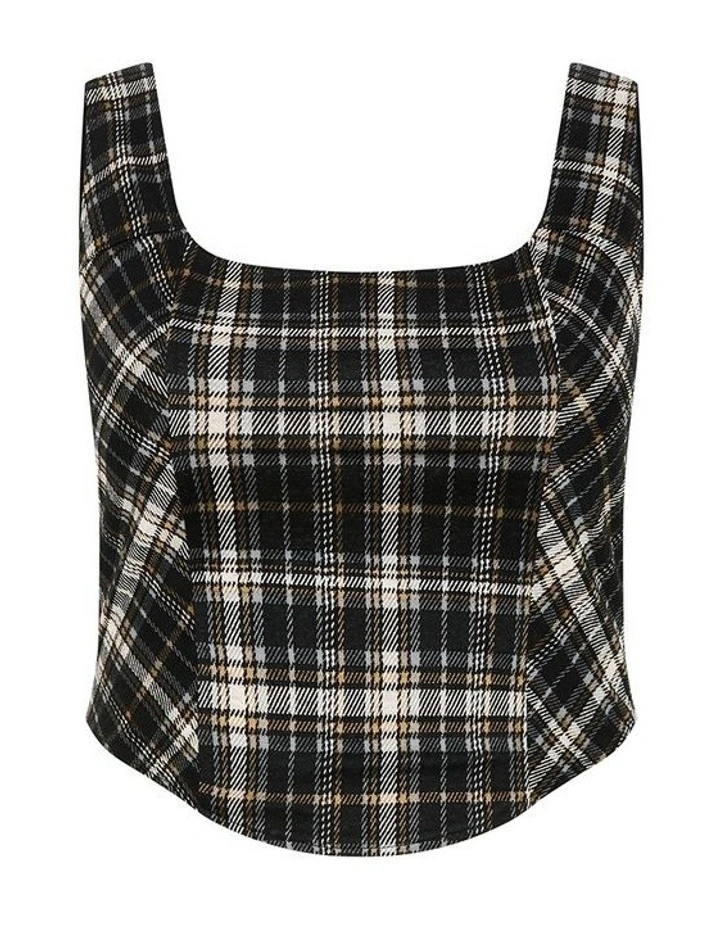 Saige Plaid Corset Top in Black image 3