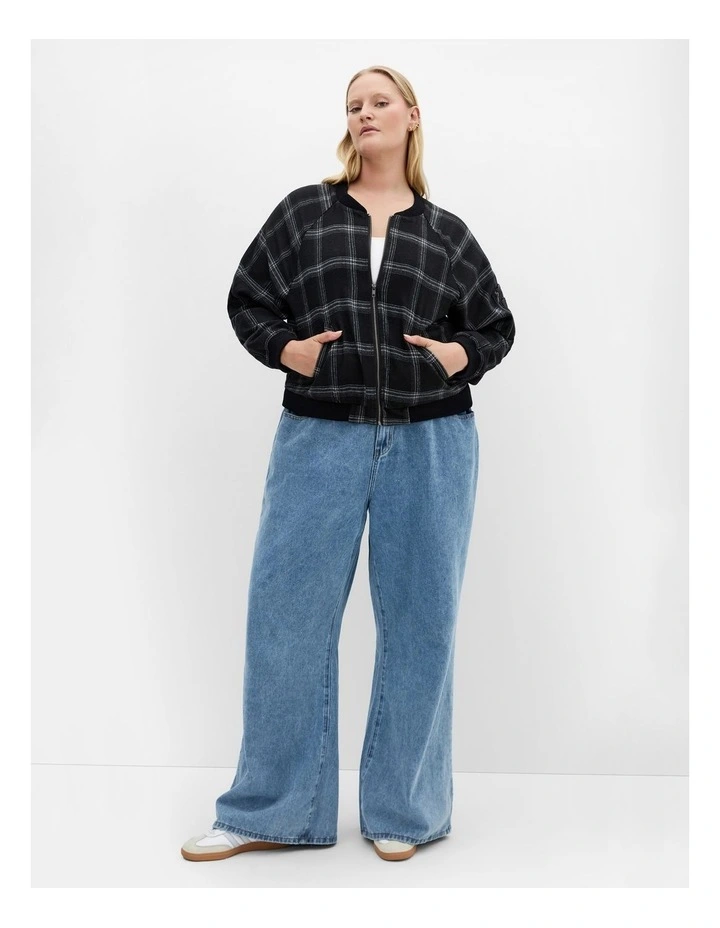 Bomber Plaid Jacket in Black image 1