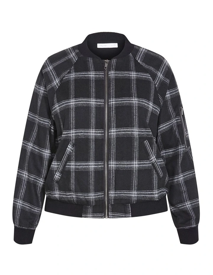 Bomber Plaid Jacket in Black image 3