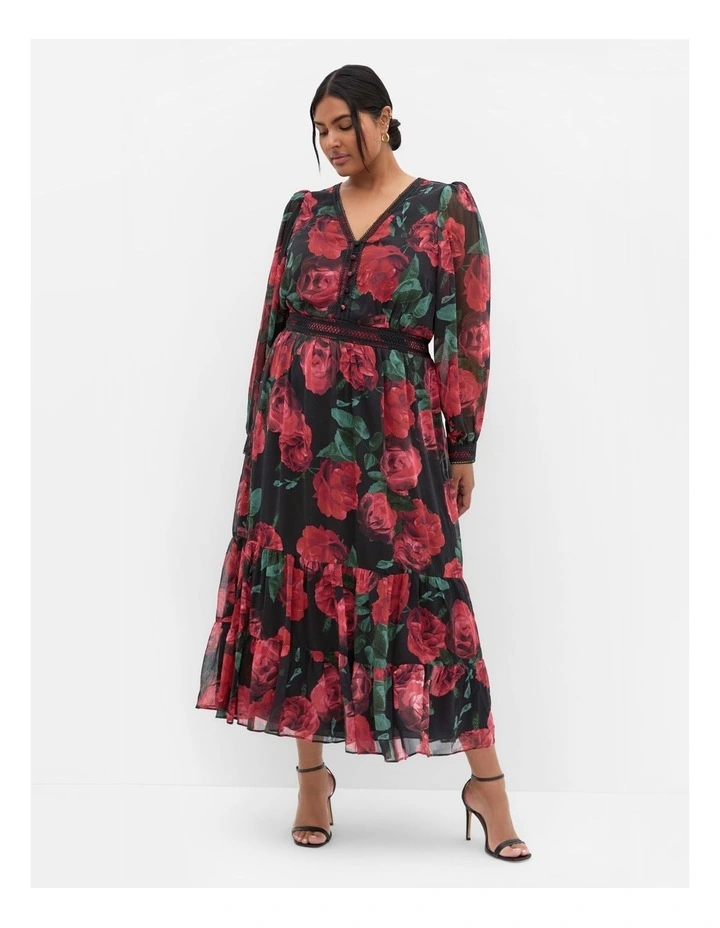 Kianna Print Maxi Dress in Black image 1
